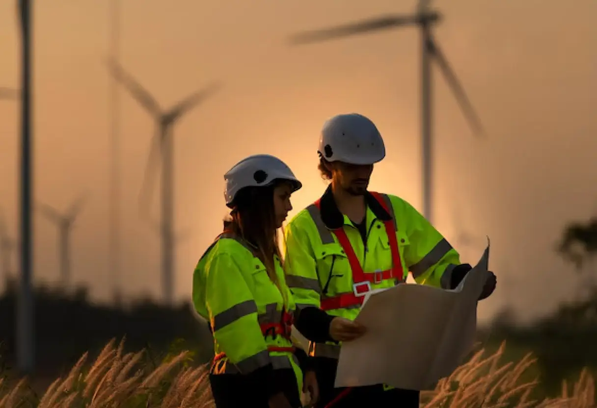 Engineers working on wind farm